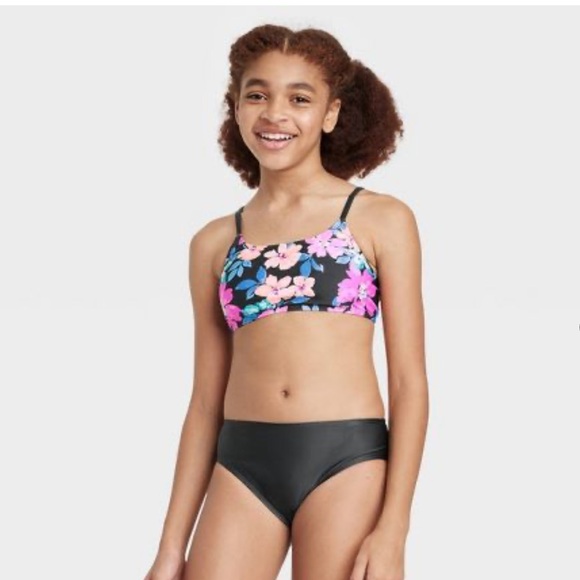 Girls' 3pc Western Blooms Swimwear Set - Art Class™ Black Rashguard & Bikini - Picture 2 of 4